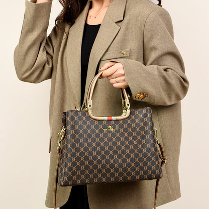 2025 Handbag  retro printed women's handbag large capacity high sense mother bag simple commuter shoulder bag