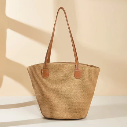 FLOWERSVERSE  Straw Bag Women's Summer Seaside Tote Bag Large Capacity Woven Shoulder Bag Rattan Woven Straw Bag Vegetable Basket Bucket Bag Fashion