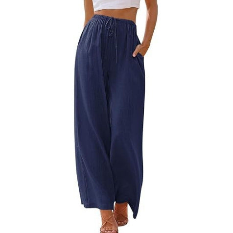 FLOWERSVERSE  EBay  European and American plus Size Women's Pants Linen Loose Casual Pocket Drawstring Wide Leg Pants Women