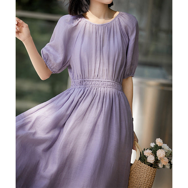 2025 [A purple dress, romantic love] Elegant  holiday style, ramie dress, long skirt, summer women's clothing