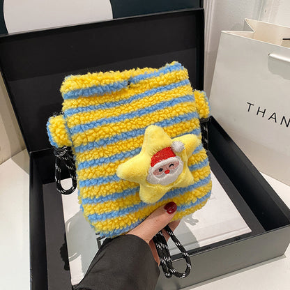 FLOWERSVERSE 2025 Cross-border wind autumn and winter new 2025 New Year's Christmas bag cute plush polka dot striped Popular style parent-child messenger bag