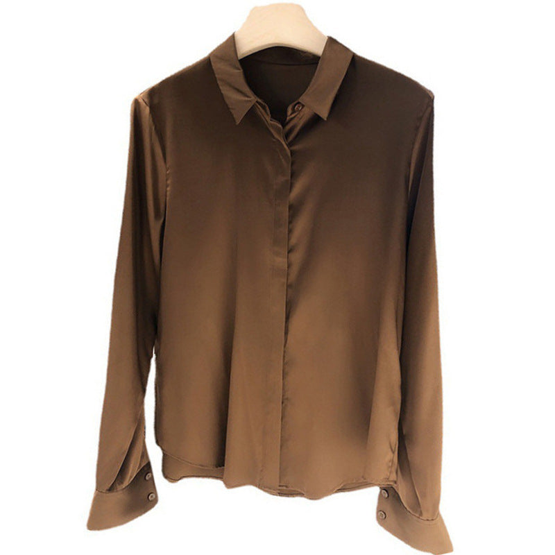 2025 Chocolate silk shirt heavy 23 mmi  summer Hangzhou four-season green women's shirt long-sleeved top