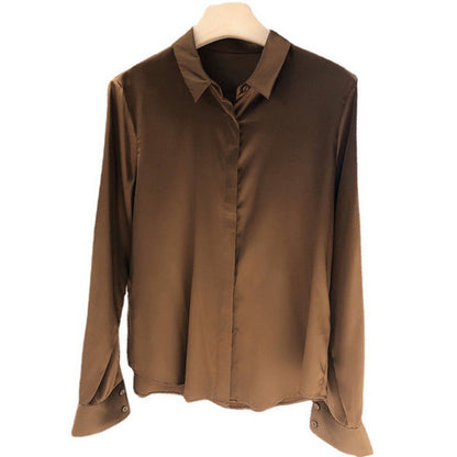 2025 Chocolate silk shirt heavy 23 mmi  summer Hangzhou four-season green women's shirt long-sleeved top