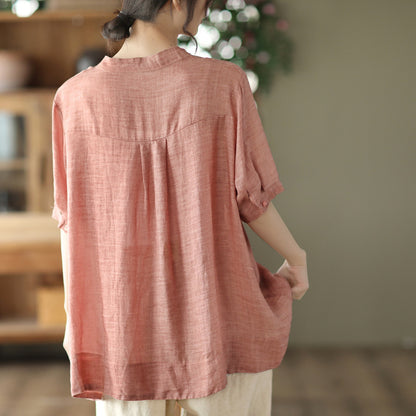 Retro literary and artistic embroidered cotton and linen shirt summer  new temperament loose shirt casual top women