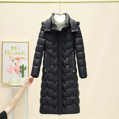 European and American foreign trade wave sewn hooded cotton-padded clothes for women's winter extended over-knee cotton clothes thickened cold-proof jacket