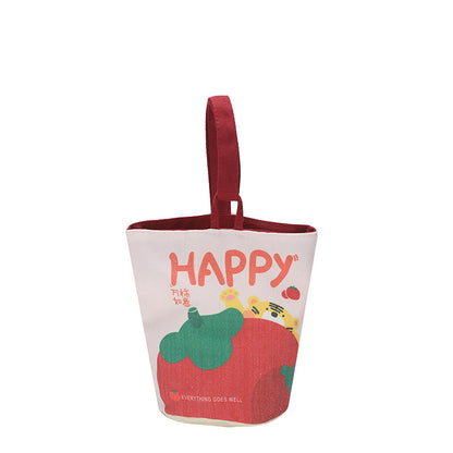 FLOWERSVERSE  New Cartoon Canvas Bag Bucket Bag Printed Cute Small Handbag Contrast Color Bento out Rabbit Small Carrying Bag