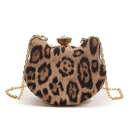 FLOWERSVERSE 2025 Niche design fashionable leopard print cat head small bag women's popular winter new light luxury shoulder bag tide chain messenger bag