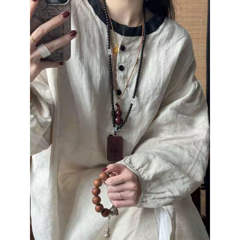 spring and summer new literary and retro loose age reduction casual style medium and long solid color temperament cardigan dress