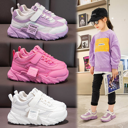 flowersverse Girls' Shoes Dad Shoes Autumn  New Western Style Fashion Little Kids' Sneakers Children's Autumn Mesh Breathable