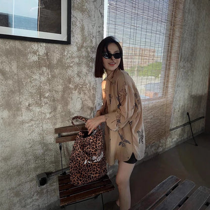 Siyuan I * C niche linen hand-embroidered hollow design long-sleeved shirt women's summer new loose top 7779