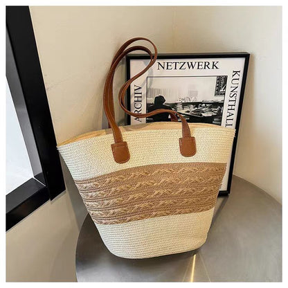 FLOWERSVERSE  Straw Bag Women's Summer Seaside Tote Bag Large Capacity Woven Shoulder Bag Rattan Woven Straw Bag Vegetable Basket Bucket Bag Fashion