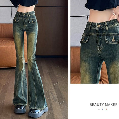 flowersverse Skinny Jeans Women's Winter High Waist Hong Kong Style Design Sense Horseshoe Stretch New Fashion Hot Girl Slim Fit Bell-Bottom Pants