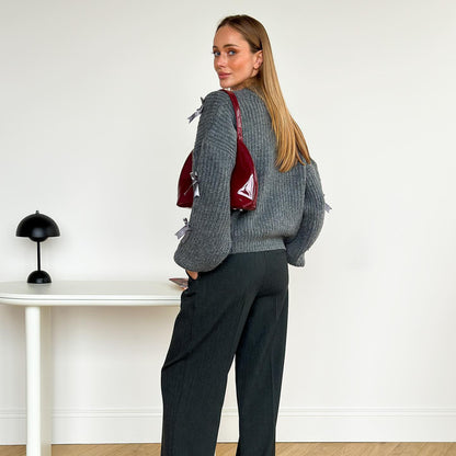 New spring new product bow splicing knitted sweater sweater temperament n sweater women's new knitting