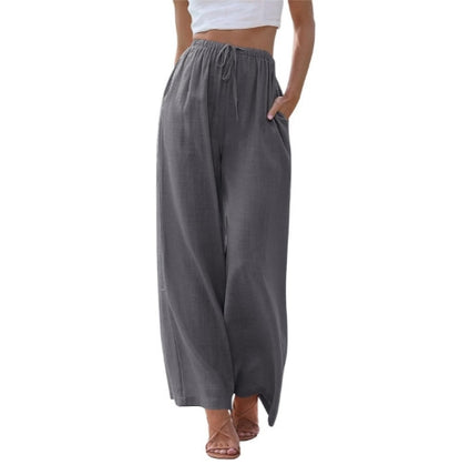 FLOWERSVERSE  EBay  European and American plus Size Women's Pants Linen Loose Casual Pocket Drawstring Wide Leg Pants Women