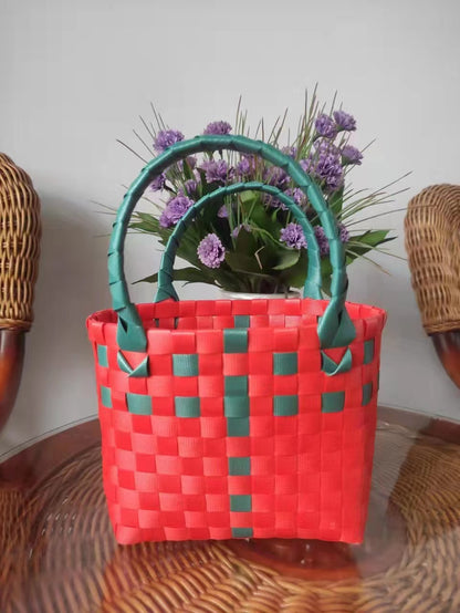 FLOWERSVERSE  Free Shipping Popular Small Bag Vegetable Basket PVC Woven Bag Open Children Small Clutch Hand Gift Bag Women's Bag