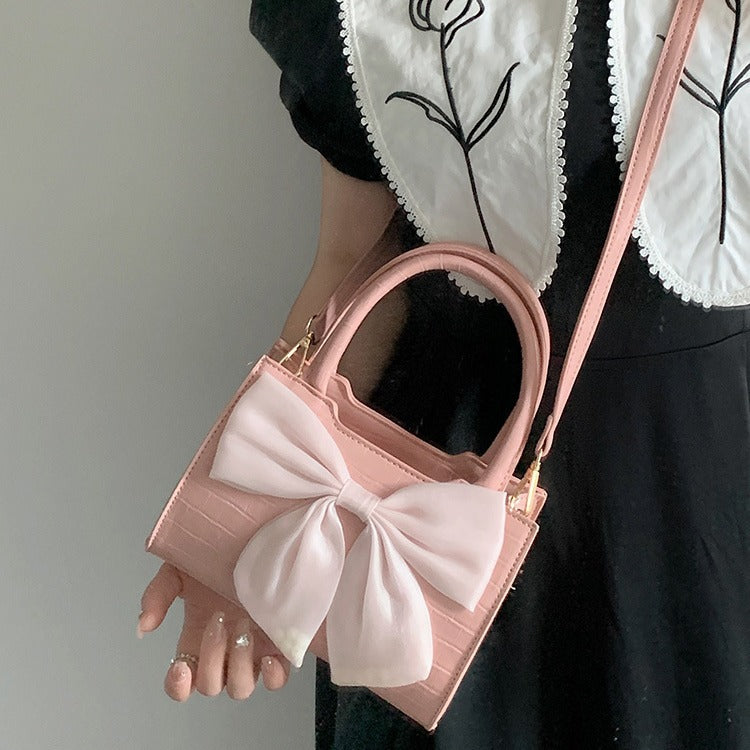 FLOWERSVERSE 2025 Little girl bag, celebrity style, sweet girl bow handbag, summer shoulder oblique span small square bag