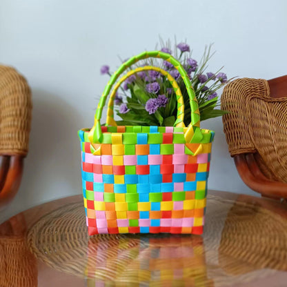 FLOWERSVERSE  Free Shipping Popular Small Bag Vegetable Basket PVC Woven Bag Open Children Small Clutch Hand Gift Bag Women's Bag