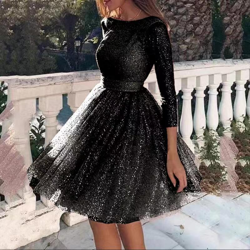 FLOWERSVERSE Hot trade 2025 new long-sleeved dress high-waisted evening dress cocktail dress women's fashion multi-color dress
