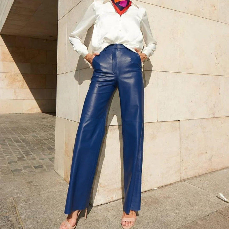 style Popular trade women's clothing popular autumn fashion PU leather medium and high waist hip lift straight women's casual pants women's pants