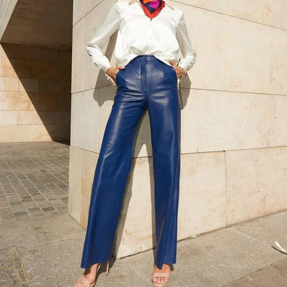 style Popular trade women's clothing popular autumn fashion PU leather medium and high waist hip lift straight women's casual pants women's pants
