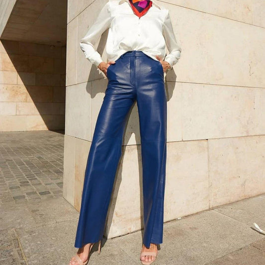 style Popular trade women's clothing popular autumn fashion PU leather medium and high waist hip lift straight women's casual pants women's pants