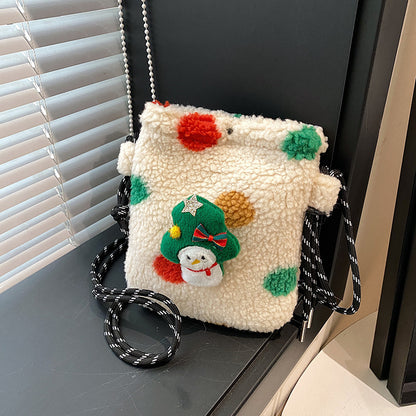 FLOWERSVERSE 2025 Cross-border wind autumn and winter new 2025 New Year's Christmas bag cute plush polka dot striped Popular style parent-child messenger bag