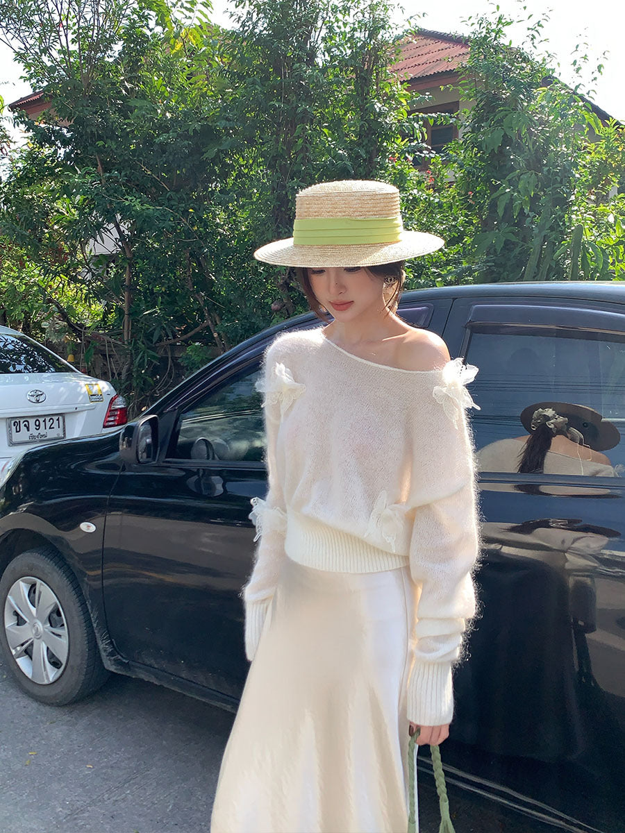 2025 Spring Loose Long Sleeve Crew Neck Mohair Long Sleeve Wool Knitted Sweater Top Sweater 25136