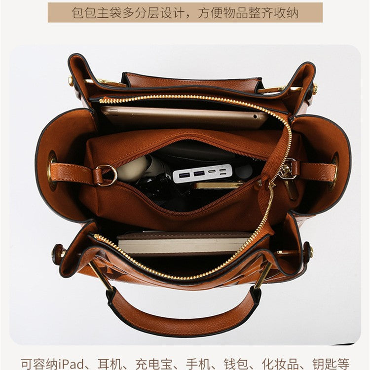 2025 Bucket bags New hot-selling large-capacity handbags, high-end printing contrasting color shoulder bags, commuter bags for women