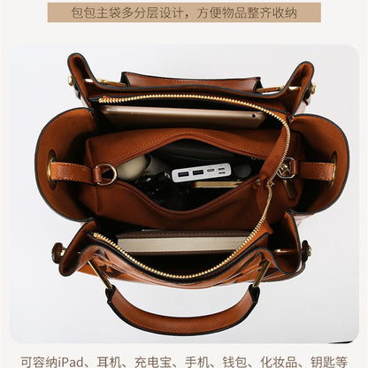 2025 Bucket bags New hot-selling large-capacity handbags, high-end printing contrasting color shoulder bags, commuter bags for women