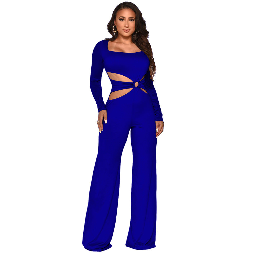 flowersverse K9985 Cross-Border Supply  Independent Station HOTan and NEWn Hot Women's Clothing Sexy Waist Hollow-out Slim Fit Long Sleeve Jumpsuit