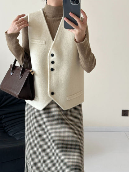 2025 Yak velvet mulberry silk wool single-row multi-button scarf, shoulder-length sleeves, double-sided woolen cashmere coat, no vest.