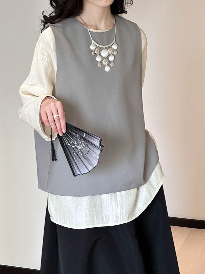 2025  spring new back split suit vest women's simple fashionable exquisite quiet luxury stacked top 1588