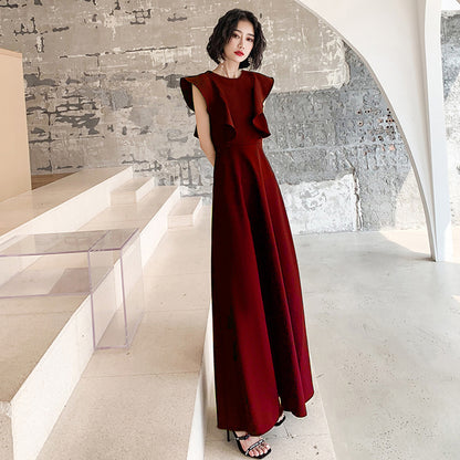 2025 banquet evening dress can be worn in spring, banquet temperament black satin performance chorus dress