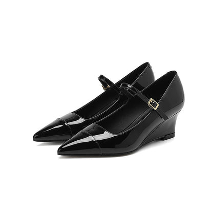 2025 5162-3 one-word pointed high heels women's color matching wedge heel single shoes women's shallow mouth professional commuter high heel single shoes women