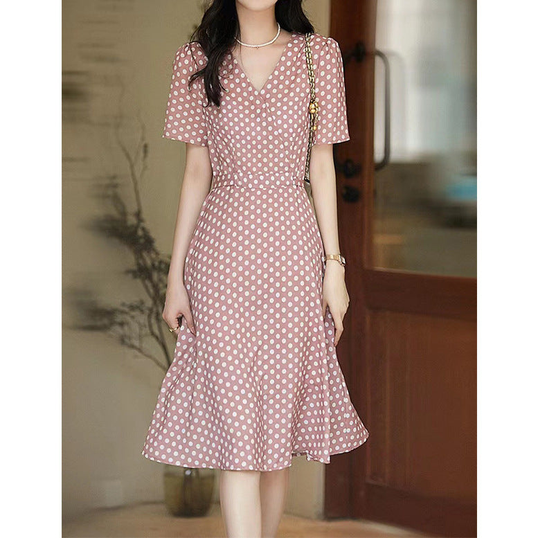 2025 Heavy silk polka dot dress, mulberry silk temperament slim fishtail skirt, dopamine wear summer women's clothing