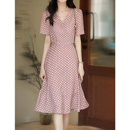 2025 Heavy silk polka dot dress, mulberry silk temperament slim fishtail skirt, dopamine wear summer women's clothing