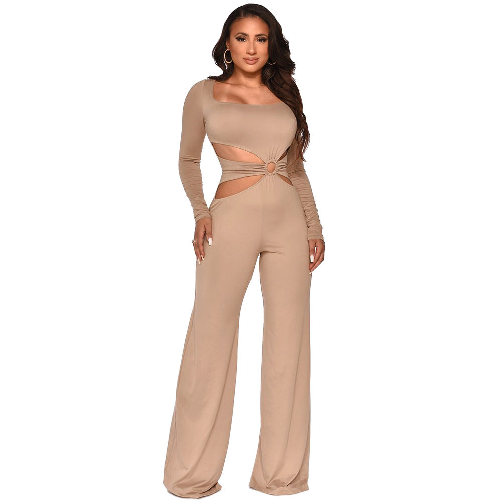 flowersverse K9985 Cross-Border Supply  Independent Station HOTan and NEWn Hot Women's Clothing Sexy Waist Hollow-out Slim Fit Long Sleeve Jumpsuit