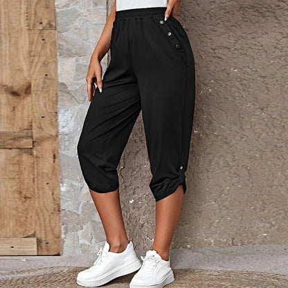 FLOWERSVERSE  European American Summer New Temu  Wish Hot Sale Fashion Casual Cropped Trousers with an Elasticated Waist Women