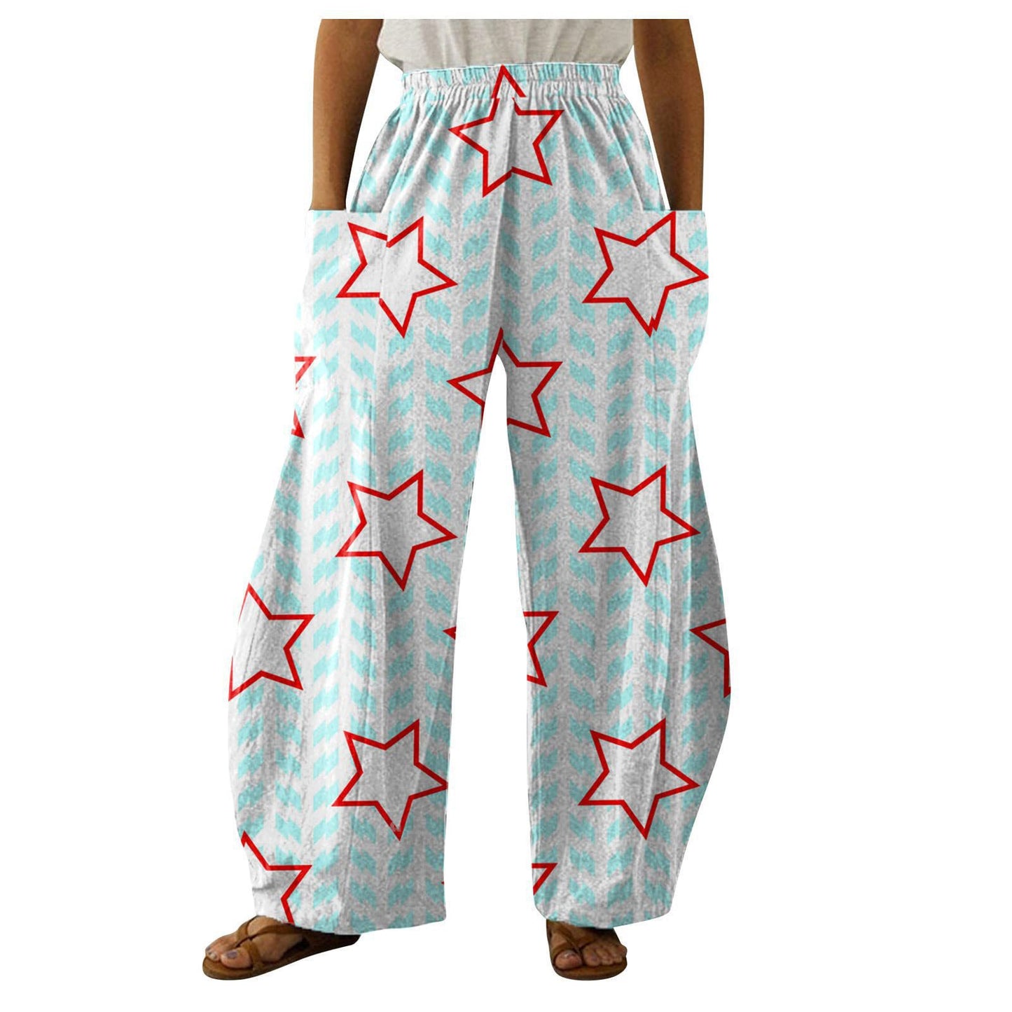 FLOWERSVERSE  Summer Women's Holiday Casual Loose Straight-Leg Wide-Leg Pants US Independence Day 3D Print Yoga Pants