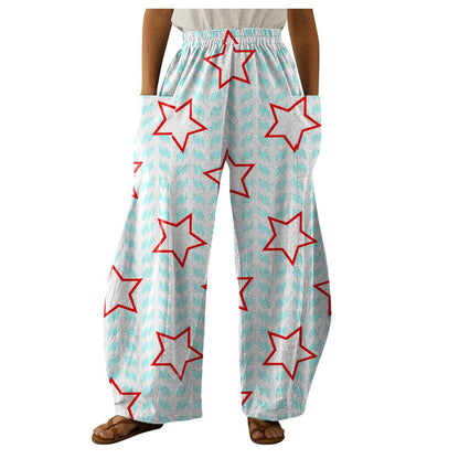 FLOWERSVERSE  Summer Women's Holiday Casual Loose Straight-Leg Wide-Leg Pants US Independence Day 3D Print Yoga Pants