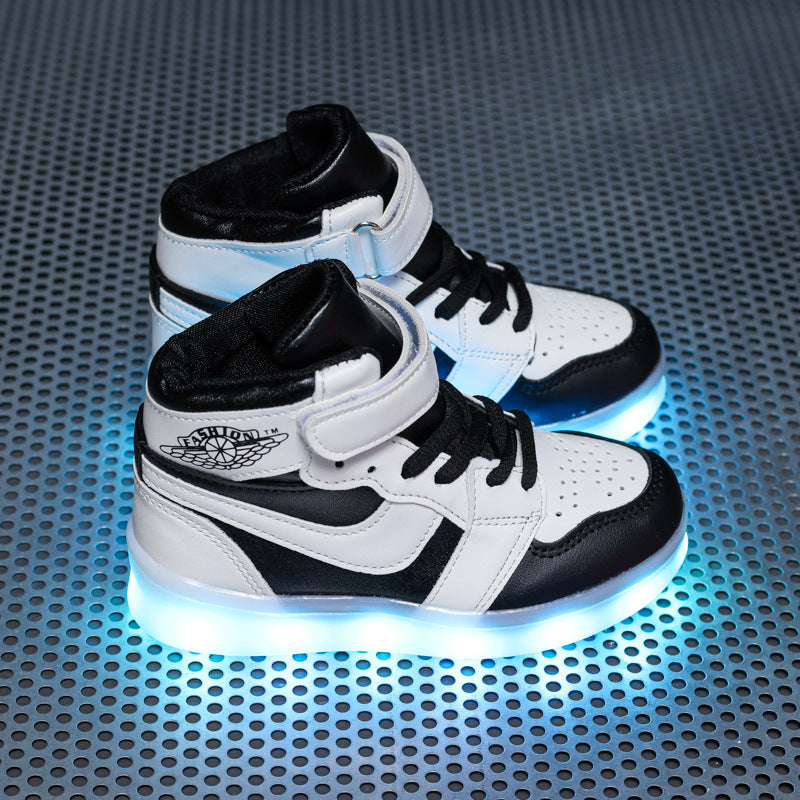 flowersverse USB Charging Light Shoes Led Shuffle Dance Shoes Luminous Children Boys Girls AJ Student Leisure Sneaker Tide