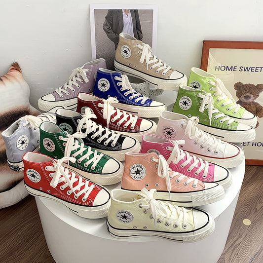 flowersverseSpring Wannian Versatile High-Top Canvas Shoes Women's Korean-Style Ulzzang Preppy Style Board Shoes Hong Kong Style Vintage Fashion Shoes