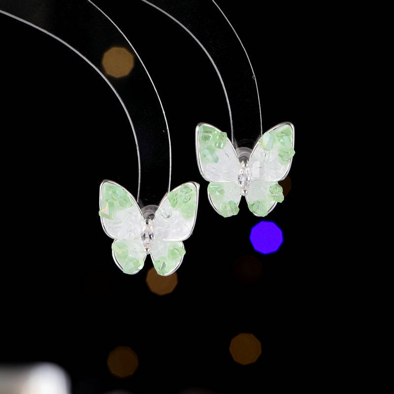 2025 Simple and versatile, high-end sense, super fairy personality, fashion earrings, high-end niche blue crystal butterfly stud earrings, women