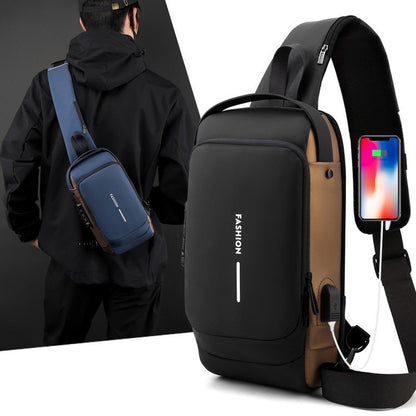 FLOWERSVERSE New Chest Bag Men's Backpack USB Charging Backpack Shoulder Chest Bag Commuter Backpack Waterproof Crossbody Chest Bag