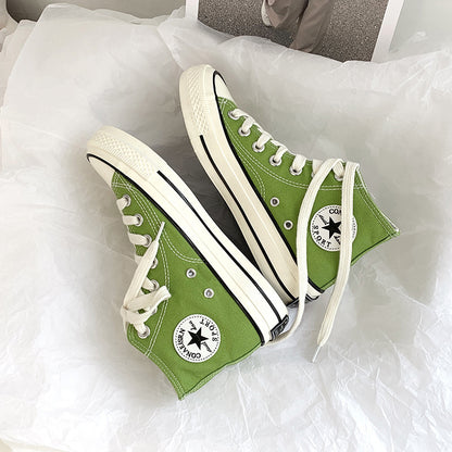 flowersverseSpring Wannian Versatile High-Top Canvas Shoes Women's Korean-Style Ulzzang Preppy Style Board Shoes Hong Kong Style Vintage Fashion Shoes