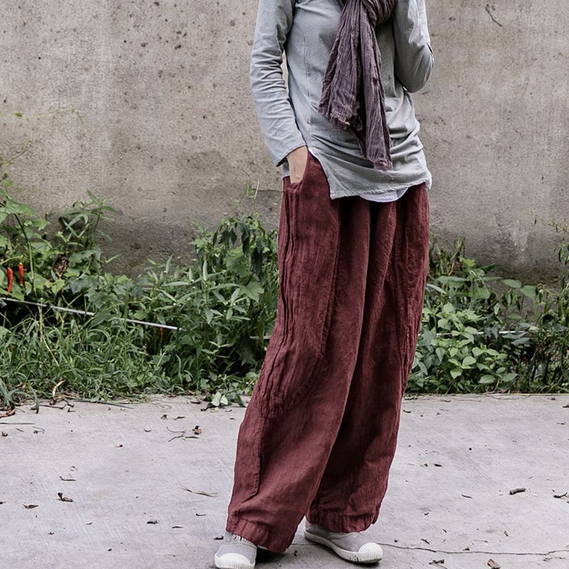 a new product in early autumn, high-texture wide-leg pants, women's washed and old cotton and linen literary casual pants