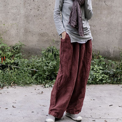 a new product in early autumn, high-texture wide-leg pants, women's washed and old cotton and linen literary casual pants