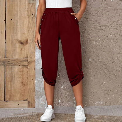 FLOWERSVERSE  European American Summer New Temu  Wish Hot Sale Fashion Casual Cropped Trousers with an Elasticated Waist Women