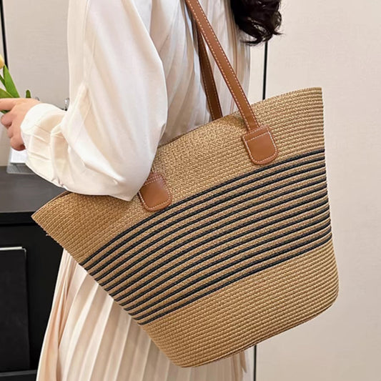 FLOWERSVERSE  Straw Bag Women's Summer Seaside Tote Bag Large Capacity Woven Shoulder Bag Rattan Woven Straw Bag Vegetable Basket Bucket Bag Fashion