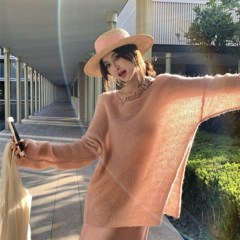 2025 Thirteen Lines  Spring New ins Temperament Elegant Scarf Wool Knitted Sweater Women's 25152